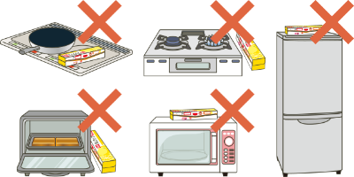 熱源の近く・高温になる場所には置かないで！