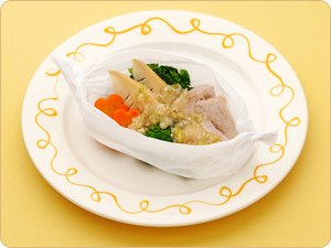 鶏肉と春野菜の包み蒸し・ねぎ塩たれ