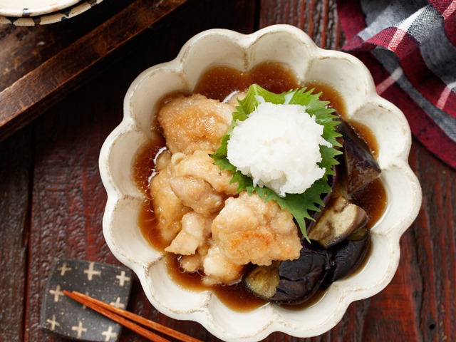 旬のなすと鶏肉の焼きびたし