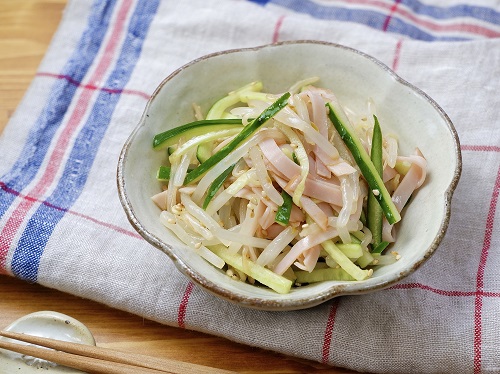 レンジで手軽にあと1品、給食の味！『もやしときゅうりとハムのさっぱりポン酢和え』
