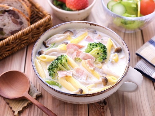 【ペンネ入りチーズミルクスープ】レンジで完成♪朝ごはんにぴったり！